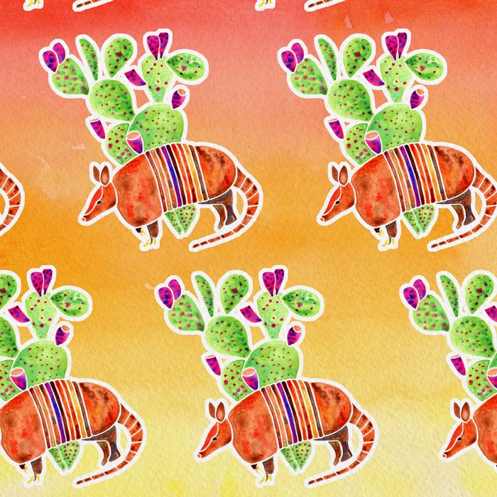 Armadillo and Cactus - Sunset Ombre Background Coffee Mug Gallery Image 2