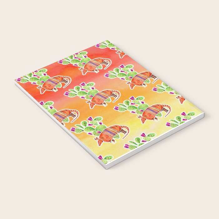 Armadillo and Cactus - Sunset Ombre Background Notebook Gallery Image 3