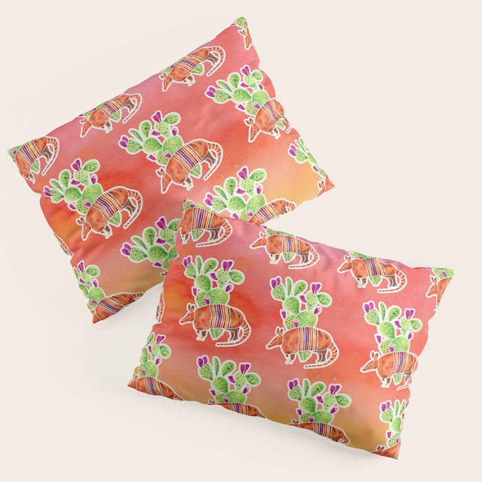 Armadillo and Cactus - Sunset Ombre Background Pillow Sham Gallery Image 3