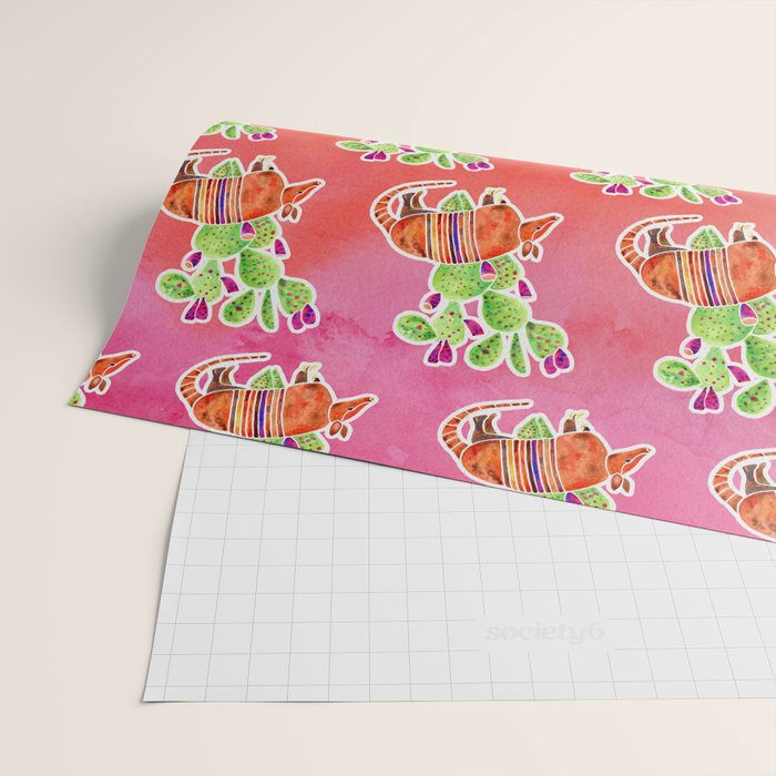 Armadillo and Cactus - Sunset Ombre Background Wrapping Paper Gallery Image 2