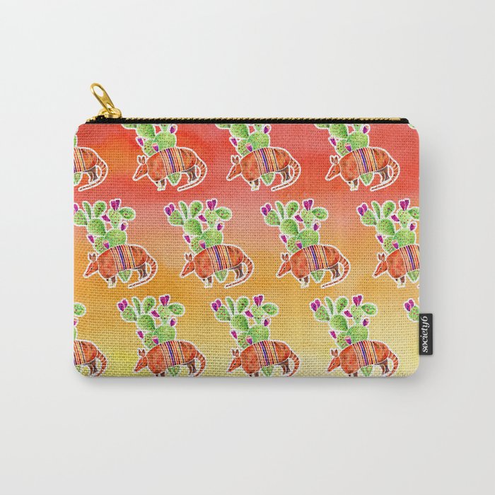Armadillo and Cactus - Sunset Ombre Background Carry All Pouch Gallery Image 1