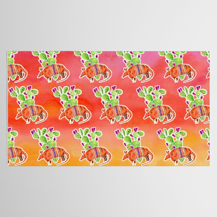 Armadillo and Cactus - Sunset Ombre Background Tablecloth Gallery Image 2