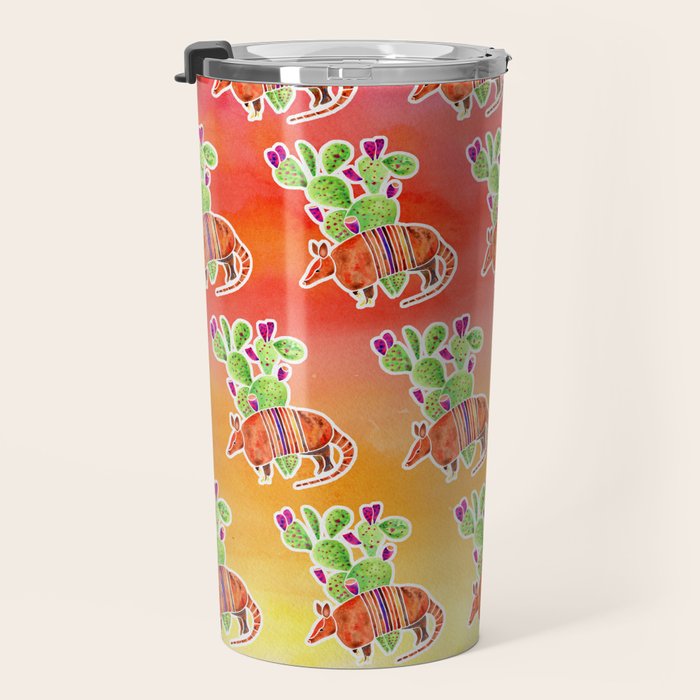 Armadillo and Cactus - Sunset Ombre Background Travel Mug Gallery Image 3