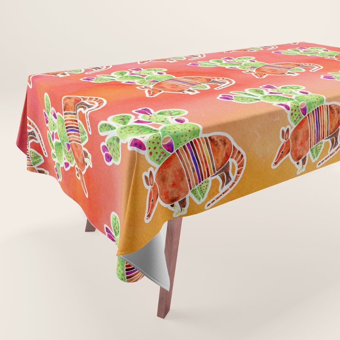 Armadillo and Cactus - Sunset Ombre Background Tablecloth Gallery Image 1