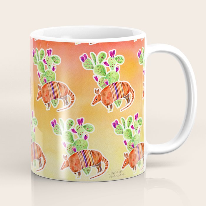 Armadillo and Cactus - Sunset Ombre Background Coffee Mug Gallery Image 1