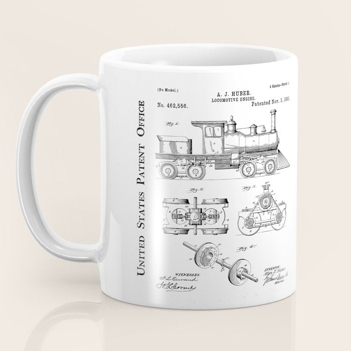 Train Locomotive Patent - Steam Train Art - Blueprint Coffee Mug Gallery Image 3