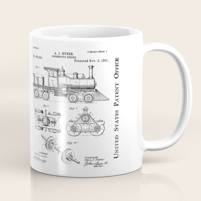 Train Locomotive Patent - Steam Train Art - Blueprint Coffee Mug Gallery Image 1