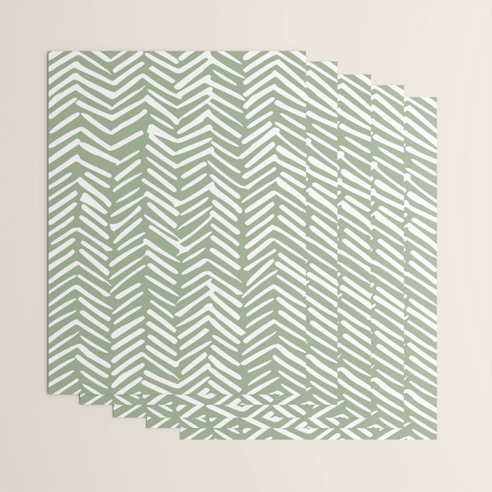 Boho, Abstract, Herringbone Pattern, Sage Green and White Wrapping Paper Gallery Image 3