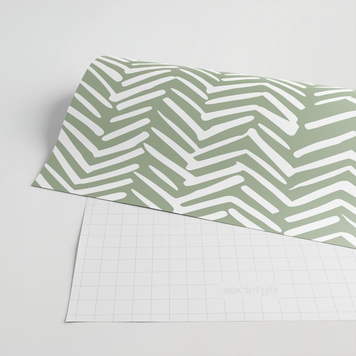 Boho, Abstract, Herringbone Pattern, Sage Green and White Wrapping Paper Gallery Image 2
