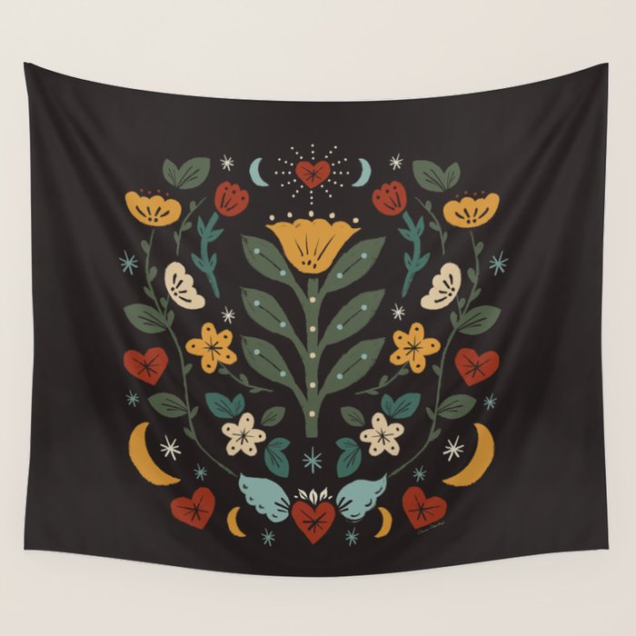 Folk Floral | Fall Colors Wall Tapestry Gallery Image 1