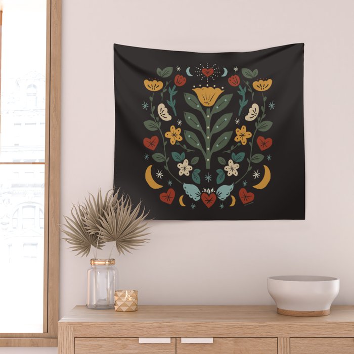 Folk Floral | Fall Colors Wall Tapestry Gallery Image 2