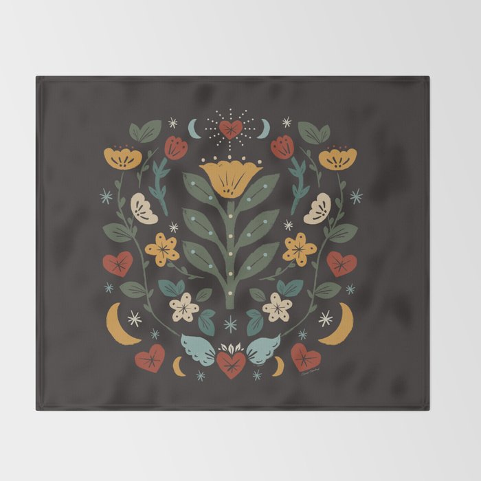 Folk Floral | Fall Colors Throw Blanket Gallery Image 2