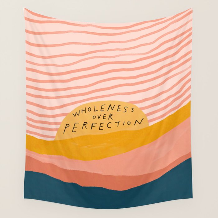 Wholeness Over Perfection | Waves Hand Lettering Design Wall Tapestry Gallery Image 1