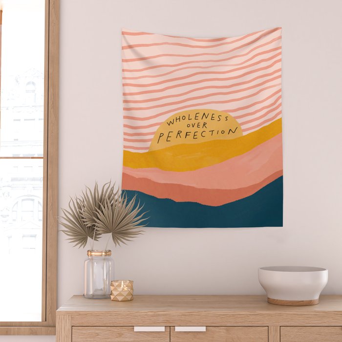 Wholeness Over Perfection | Waves Hand Lettering Design Wall Tapestry Gallery Image 2