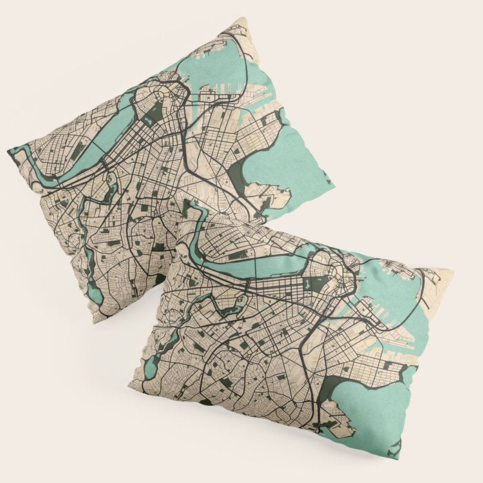Boston City Map of the United States - Vintage Pillow Sham Gallery Image 1