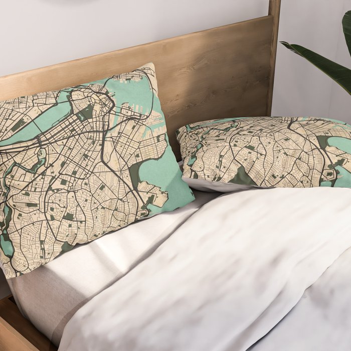 Boston City Map of the United States - Vintage Pillow Sham Gallery Image 2