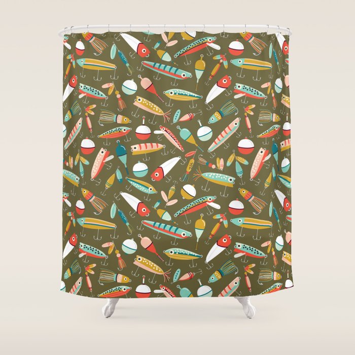 Fishing Lures Green Shower Curtain Gallery Image 1