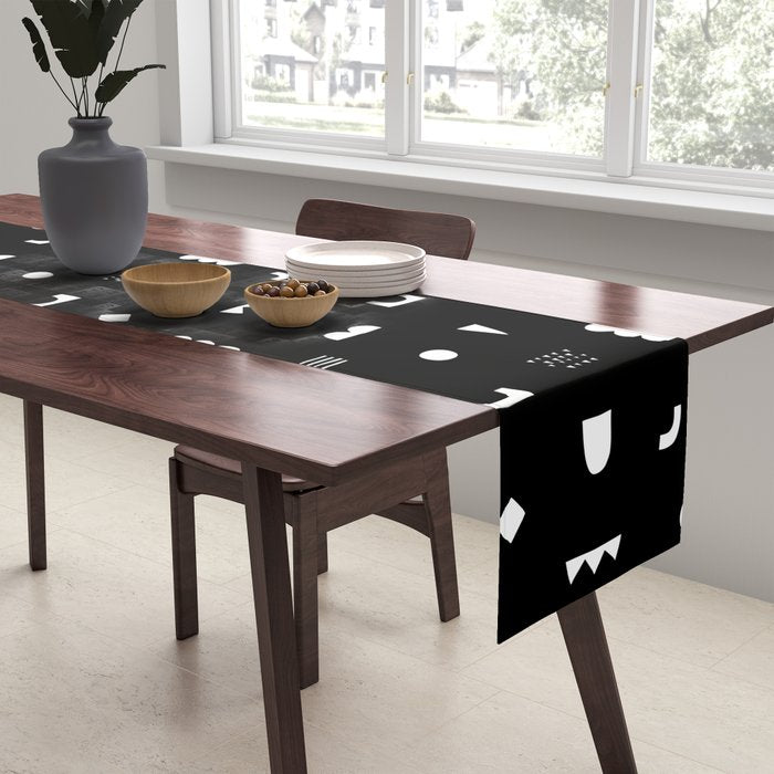 Black and white abstract organic shape pattern Table Runner Gallery Image 2