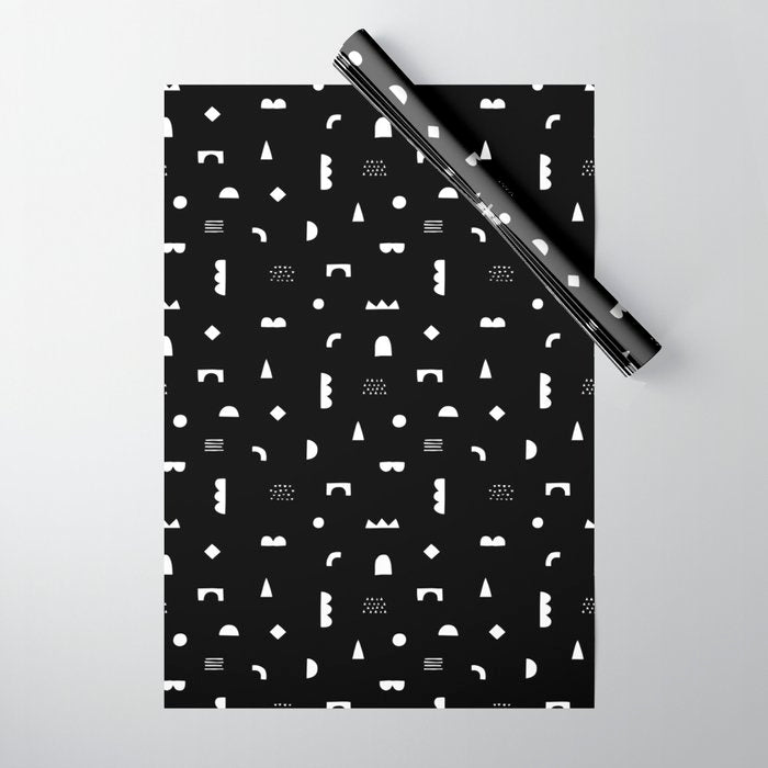 Black and white abstract organic shape pattern Wrapping Paper Gallery Image 1