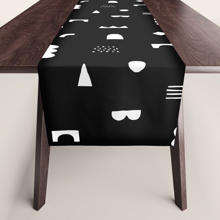 Black and white abstract organic shape pattern Table Runner Gallery Image 1