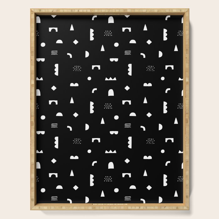Black and white abstract organic shape pattern Serving Tray Gallery Image 1