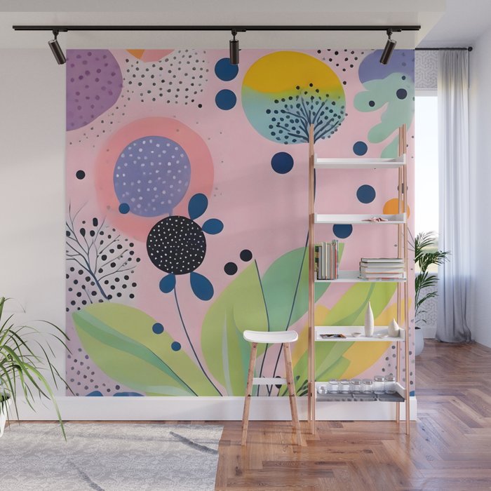 Dream Botanicals, Plants Nature Vintage Illustrations, Eclectic Garden Bohemian Painting, Floral Spring Summer Blossom Blush Wall Mural Gallery Image 1