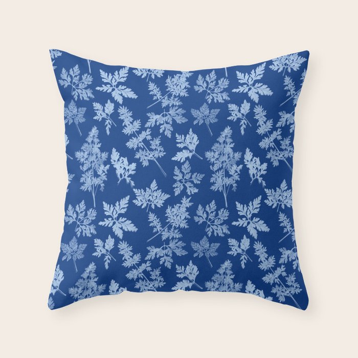 Herbal Blue Cynotype 01 Throw Pillow Gallery Image 1