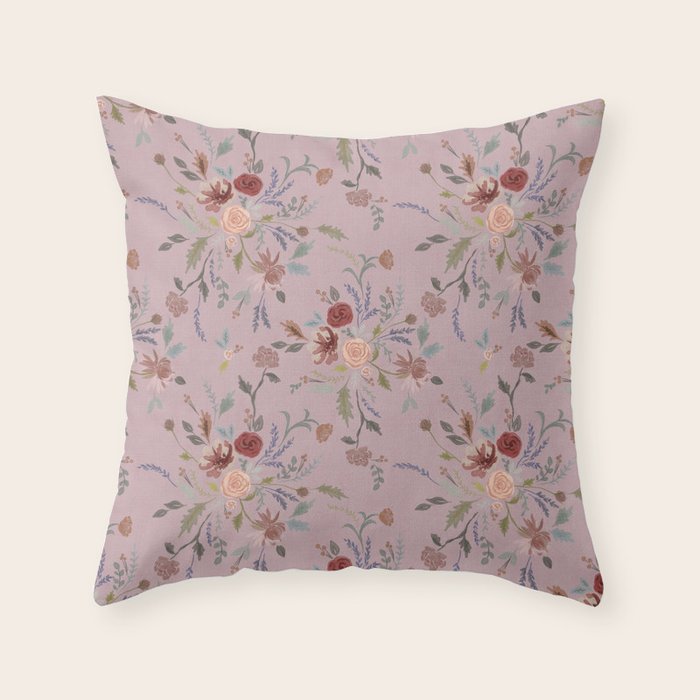 Bohemian Watercolor Floral - Cool Pink Throw Pillow Gallery Image 1