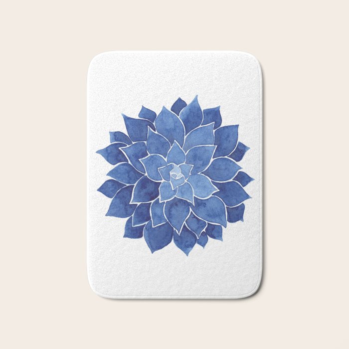 Indigo Succulent |  Watercolor Painting Bath Mat Gallery Image 1