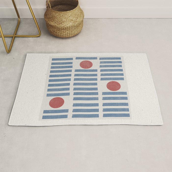 Blue Modern Craft Design Retro Stripes and Circles Rug Gallery Image 1