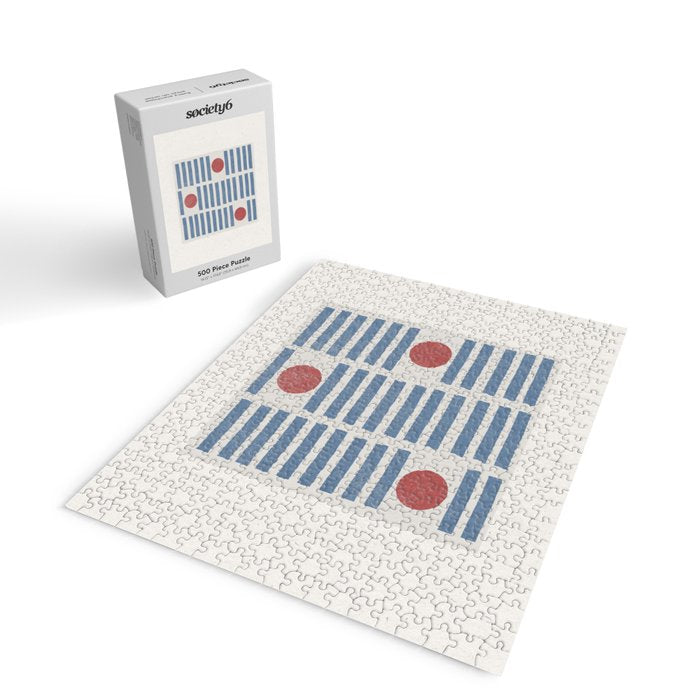 Blue Modern Craft Design Retro Stripes and Circles Jigsaw Puzzle Gallery Image 2