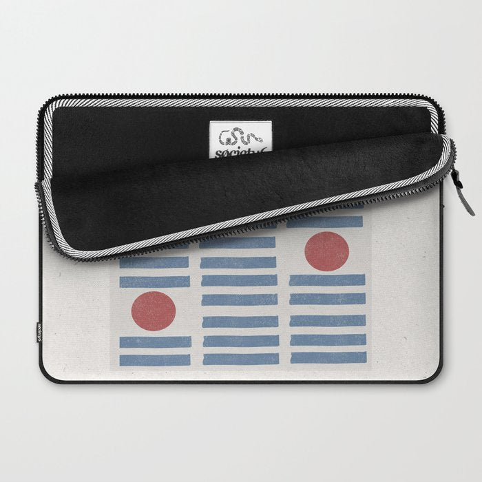 Blue Modern Craft Design Retro Stripes and Circles Laptop Sleeve Gallery Image 2