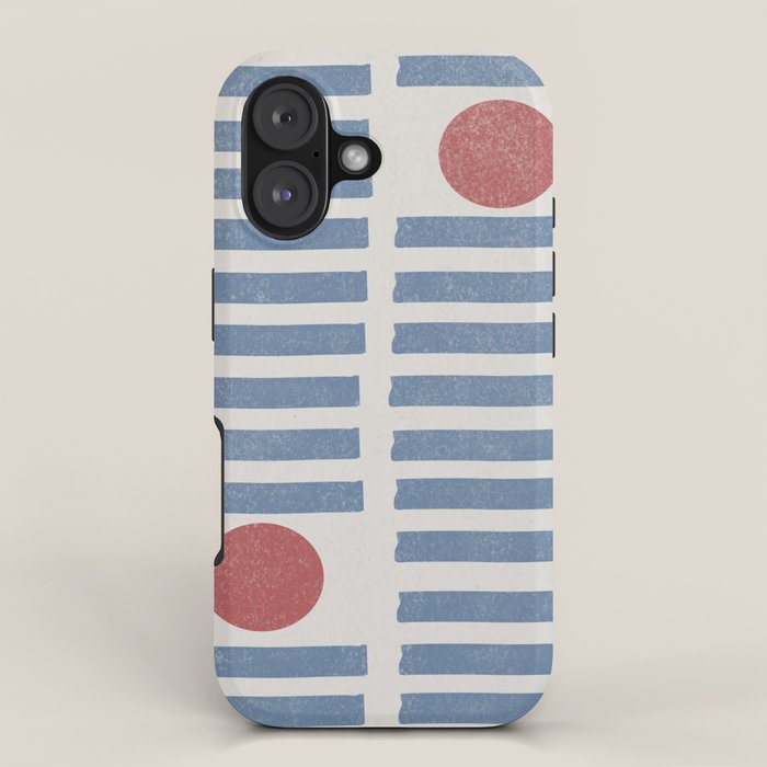 Blue Modern Craft Design Retro Stripes and Circles iPhone Case Gallery Image 1