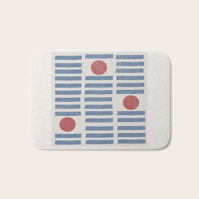 Blue Modern Craft Design Retro Stripes and Circles Bath Mat Gallery Image 1
