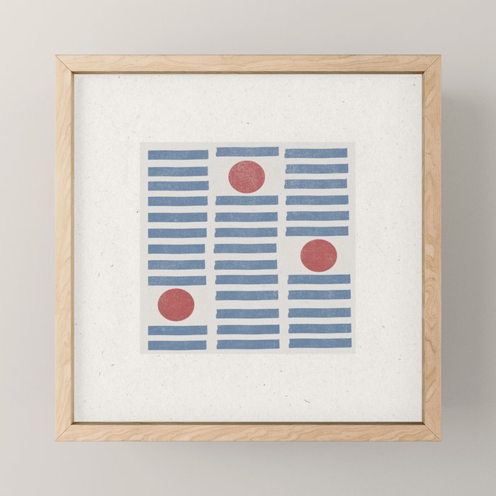 Blue Modern Craft Design Retro Stripes and Circles Mini Art Print Gallery Image 1