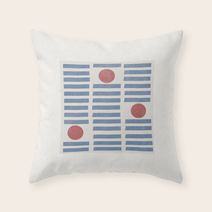 Blue Modern Craft Design Retro Stripes and Circles Throw Pillow Gallery Image 1
