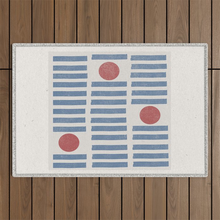 Blue Modern Craft Design Retro Stripes and Circles Outdoor Rug Gallery Image 1