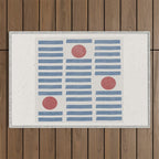 Blue Modern Craft Design Retro Stripes and Circles Outdoor Rug Gallery Image 1