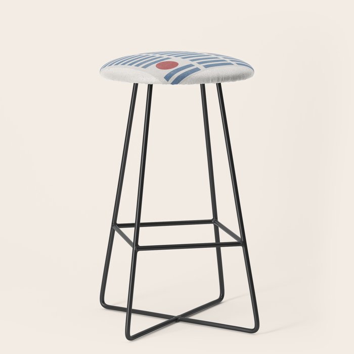 Blue Modern Craft Design Retro Stripes and Circles Stool Gallery Image 1