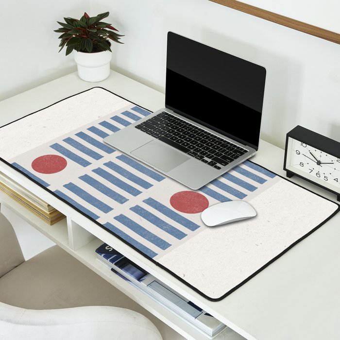 Blue Modern Craft Design Retro Stripes and Circles Desk Mat Gallery Image 2