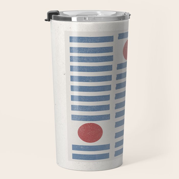 Blue Modern Craft Design Retro Stripes and Circles Travel Mug Gallery Image 3