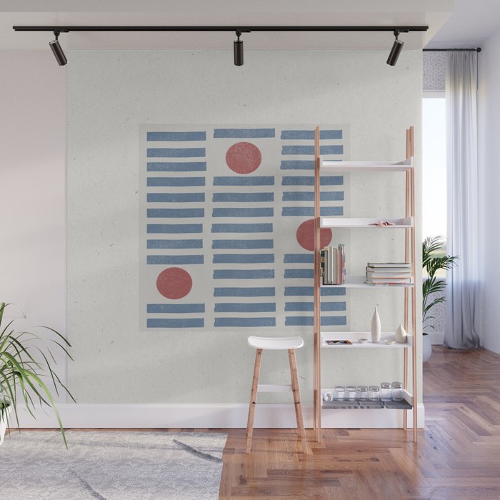 Blue Modern Craft Design Retro Stripes and Circles Wall Mural Gallery Image 1