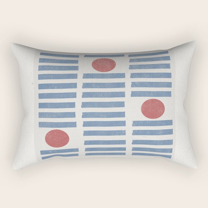 Blue Modern Craft Design Retro Stripes and Circles Rectangular Pillow Gallery Image 2