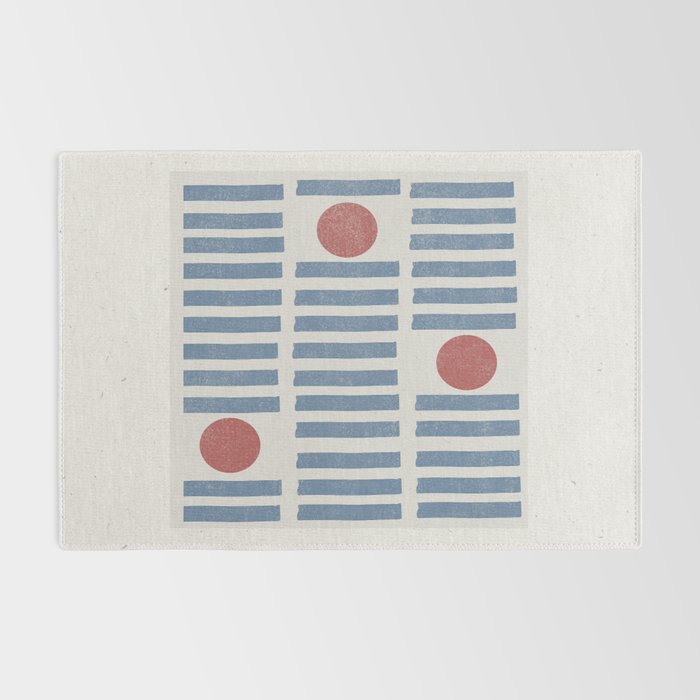 Blue Modern Craft Design Retro Stripes and Circles Rug Gallery Image 2