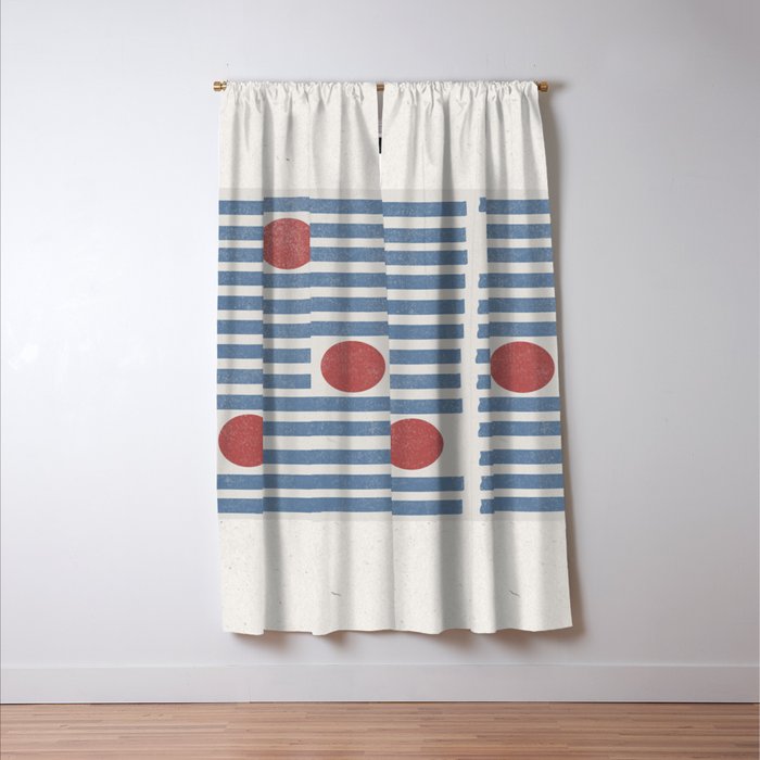 Blue Modern Craft Design Retro Stripes and Circles Window Curtain Gallery Image 3