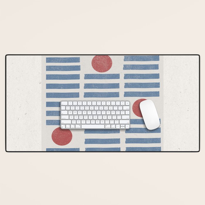 Blue Modern Craft Design Retro Stripes and Circles Desk Mat Gallery Image 1