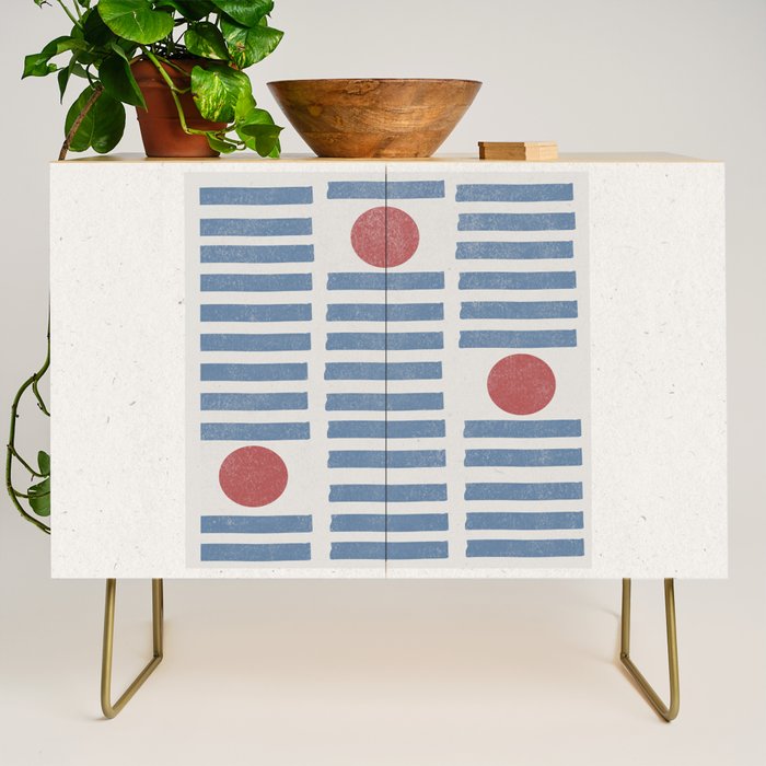 Blue Modern Craft Design Retro Stripes and Circles Credenza Gallery Image 1