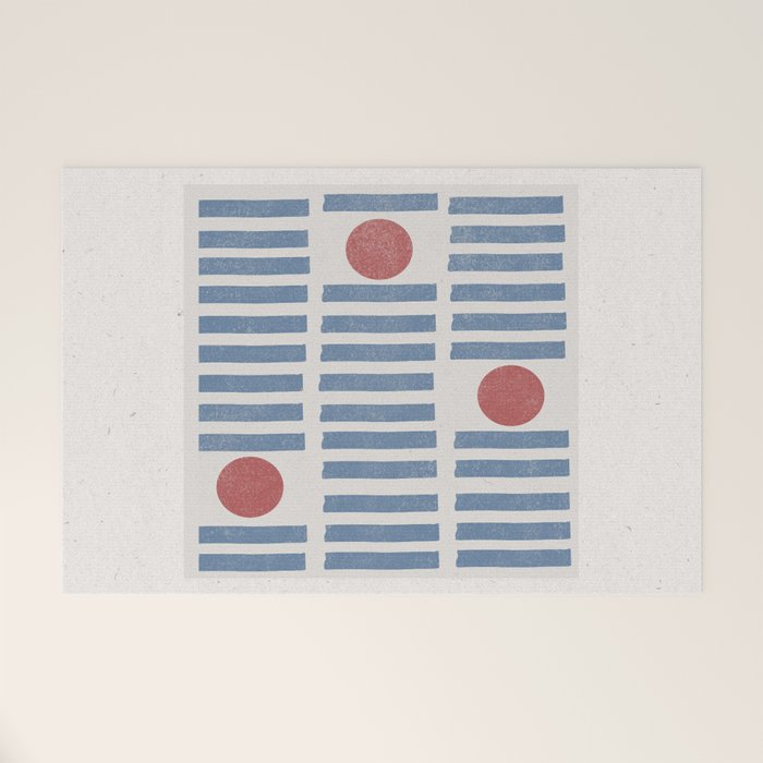 Blue Modern Craft Design Retro Stripes and Circles Welcome Mat Gallery Image 1