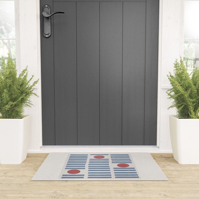 Blue Modern Craft Design Retro Stripes and Circles Welcome Mat Gallery Image 3