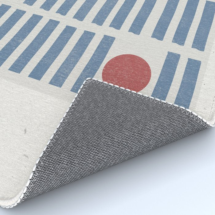 Blue Modern Craft Design Retro Stripes and Circles Rug Gallery Image 4